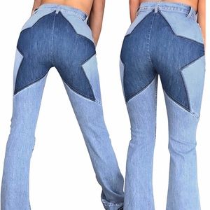 NWT High Waisted/ Flare Star patch jeans